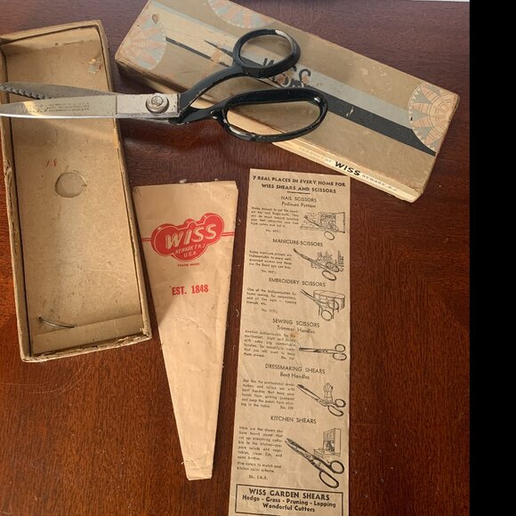 Vintage WISS Pinking Shears Scissors Model C Original Paperwork Box black silver - Picture 1 of 16